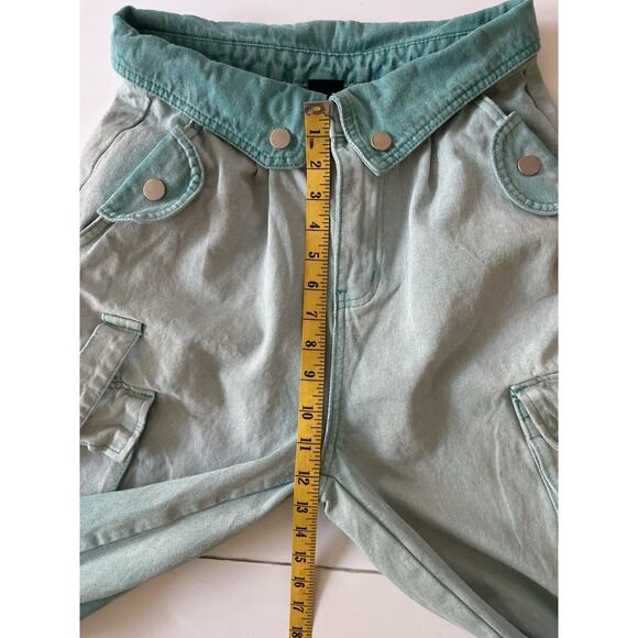 Creative Design Baggy Wide Leg Pants Women L Two Tone Green Cargo Y2K Skater - Picture 13 of 15